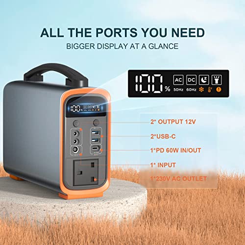 Portable Power Station 240Wh, 240W Mobile Power Generator with LiFePO4 Battery, 6 Ports Solar Generator with LED Light, Emergency Power Supply for Outdoor, Camping and RVs - C & M Navigation Systems