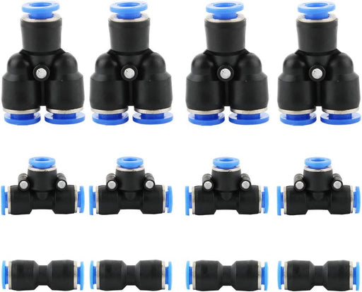 CESFONJER 12 Pack Plastic Push to Connect Fittings Tube Connect 1/4 inch Straight od Push Fit Fittings Tube Fittings Push Lock (6mm: Y+T+I Type Combo) - C & M Navigation Systems