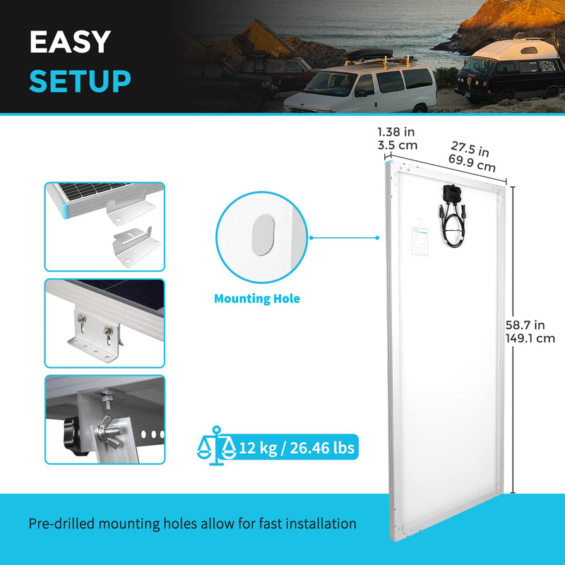 Renogy 100W Solar Panel 12 Volt High-Efficiency Monocrystalline Module PV Power for Motorhome, Boat, Caravan, Campervan and Off-Grid Applications - C & M Navigation Systems