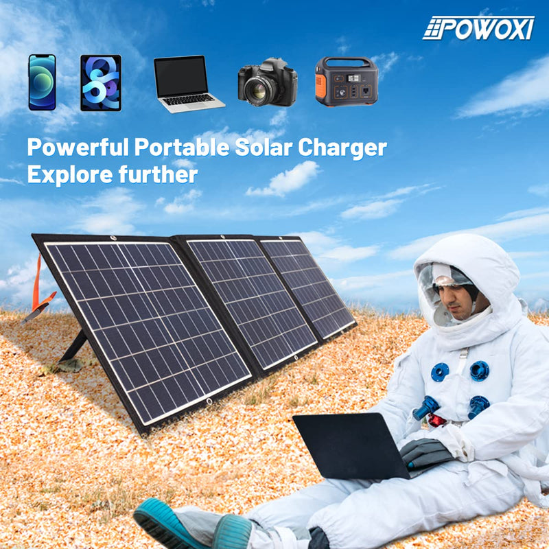 120W Portable Solar Panel Kit with Stand Foldable Solar Panel Charger for Jackery Power Station, 8mm Goal Zero Yeti Power Station, Suaoki Portable Generator, Phones, Laptop, with QC 3.0 USB DC Ports - C & M Navigation Systems