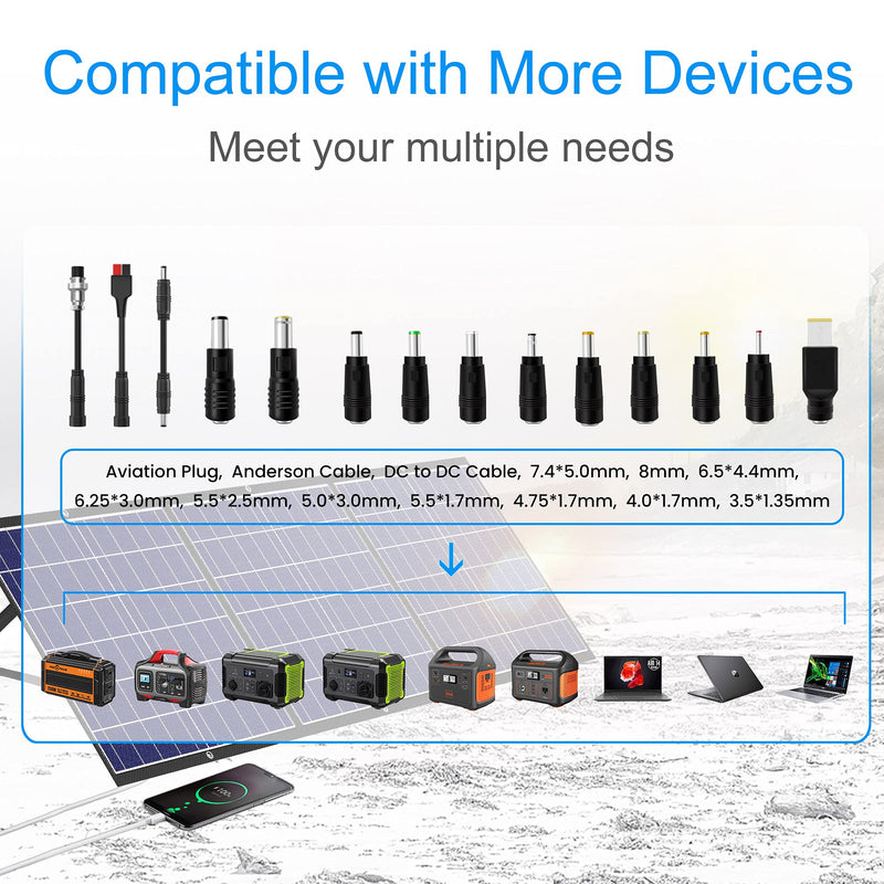 120W Portable Solar Panel Kit with Stand Foldable Solar Panel Charger for Jackery Power Station, 8mm Goal Zero Yeti Power Station, Suaoki Portable Generator, Phones, Laptop, with QC 3.0 USB DC Ports - C & M Navigation Systems