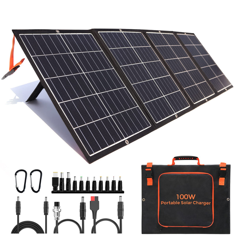120W Portable Solar Panel Kit with Stand Foldable Solar Panel Charger for Jackery Power Station, 8mm Goal Zero Yeti Power Station, Suaoki Portable Generator, Phones, Laptop, with QC 3.0 USB DC Ports - C & M Navigation Systems