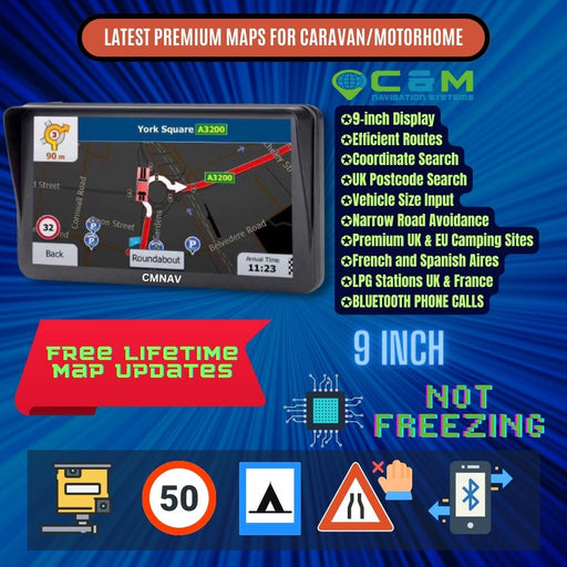 9" CMNAV PRO Camper Plus (Bluetooth Phone Calls Supported) - C & M Navigation Systems