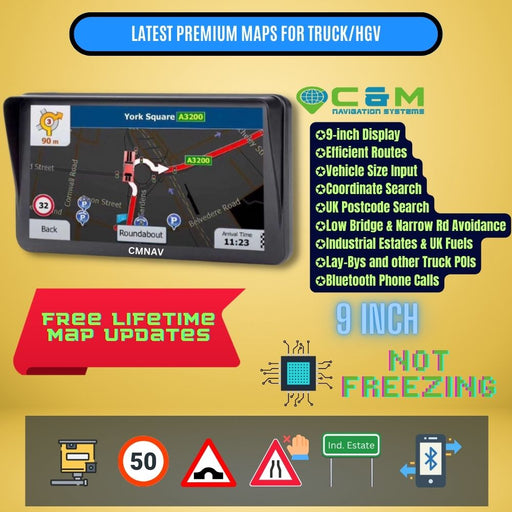 9" CMNAV Pro Truck Plus (Bluetooth Phone Calls Supported) - C & M Navigation Systems