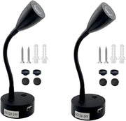 LED Reading Light, DC 12V Reading Lamp with USB, Bedside RV Spot Lamp, 2Pcs Touch Dimmable Switch Flexible Gooseneck Wall Lamp for Boat, Motorhome, Camper Caravan Van Interior Lighting (Silver) - C & M Navigation Systems
