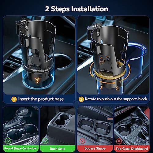 KDD Car Cup Holder Expander, 3-in-1 Cup Holder Adapter with Phone Holder & Detachable Car Food Tray - Compatible with Yeti/Hydro Flask, Road Trip Essentials - C & M Navigation Systems