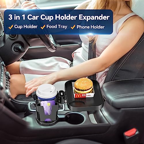 KDD Car Cup Holder Expander, 3-in-1 Cup Holder Adapter with Phone Holder & Detachable Car Food Tray - Compatible with Yeti/Hydro Flask, Road Trip Essentials - C & M Navigation Systems