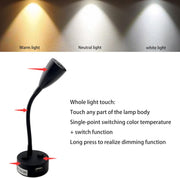 LED Reading Light, DC 12V Reading Lamp with USB, Bedside RV Spot Lamp, 2Pcs Touch Dimmable Switch Flexible Gooseneck Wall Lamp for Boat, Motorhome, Camper Caravan Van Interior Lighting (Silver) - C & M Navigation Systems