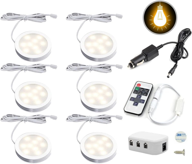 LED Lights Campervan, Motorhome Interior Light - 6 x 12V Interior LED Spot Light Kit with Remote Dimming, for Camper Van Motorhome, Warm Light - C & M Navigation Systems