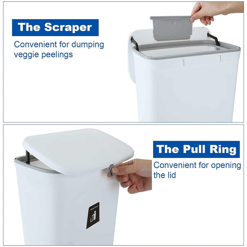 Hanging Trash Can with Sliding Cover, 9L Built-in Bin Waste Bin with Lid, Plastic Cupboard Bins for Cupboard, Kitchen, Motorhome,Bathroom, Toilet, Bedroom, Living Room, Office – White - C & M Navigation Systems