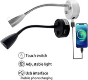 LED Reading Light, DC 12V Reading Lamp with USB, Bedside RV Spot Lamp, 2Pcs Touch Dimmable Switch Flexible Gooseneck Wall Lamp for Boat, Motorhome, Camper Caravan Van Interior Lighting (Silver) - C & M Navigation Systems