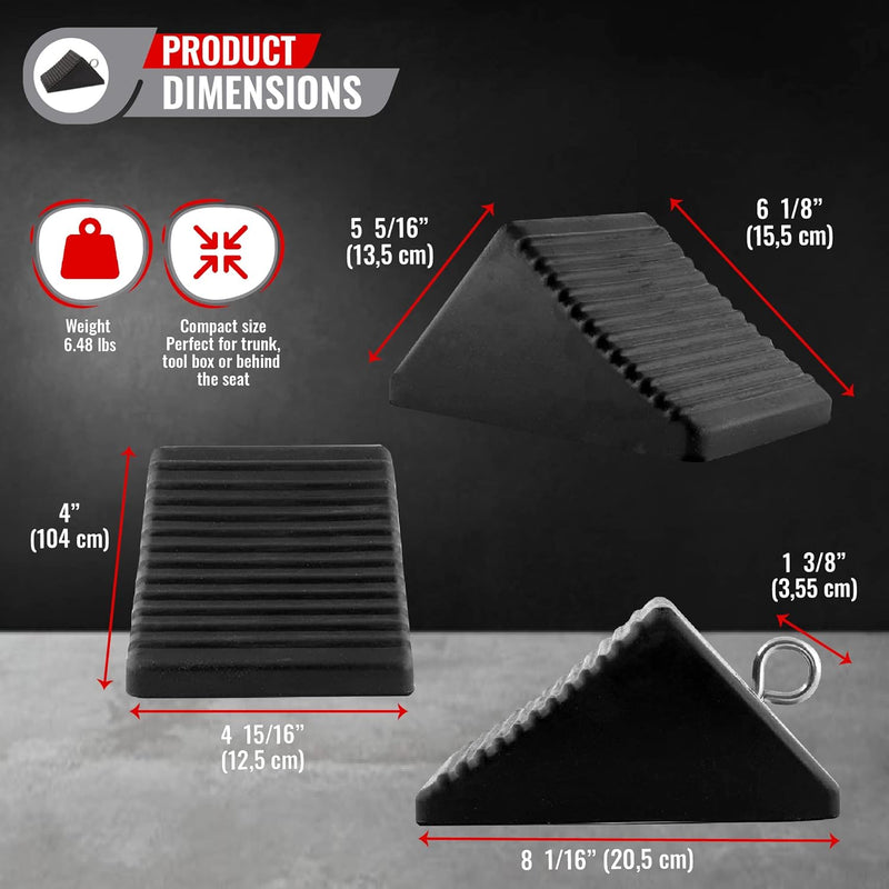 AFA Tooling - Set of 4 Heavy Duty Rubber Wheel Chocks w/Ez-Carry Handles | RV Chock Block for Front and Back Tires | Quick Grip Ribbed Design | Great for Your Camper, Trailer, RV, Truck, Car or ATV - C & M Navigation Systems