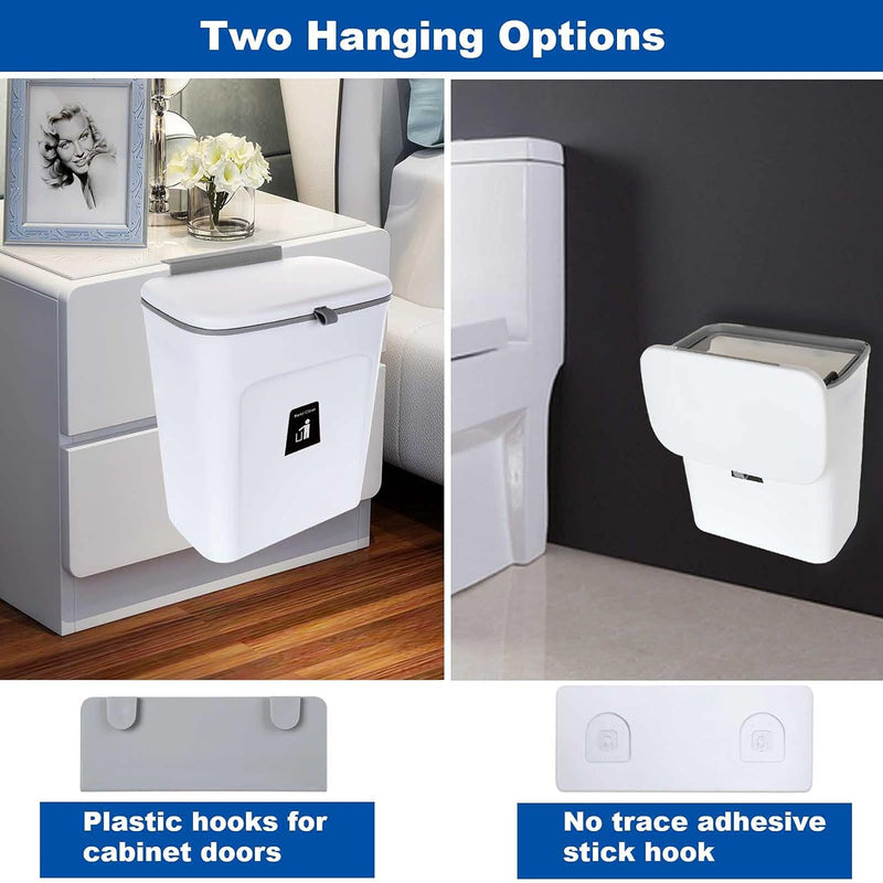 Hanging Trash Can with Sliding Cover, 9L Built-in Bin Waste Bin with Lid, Plastic Cupboard Bins for Cupboard, Kitchen, Motorhome,Bathroom, Toilet, Bedroom, Living Room, Office – White - C & M Navigation Systems