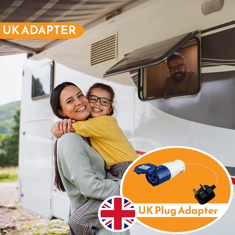 Xtremeauto 16amp to 13amp Adapter Caravan Hook Up Cable 240V 3 Pin UK Electric Hook Up For Camping, Caravan, Campervan Mains To UK Plugs - C & M Navigation Systems