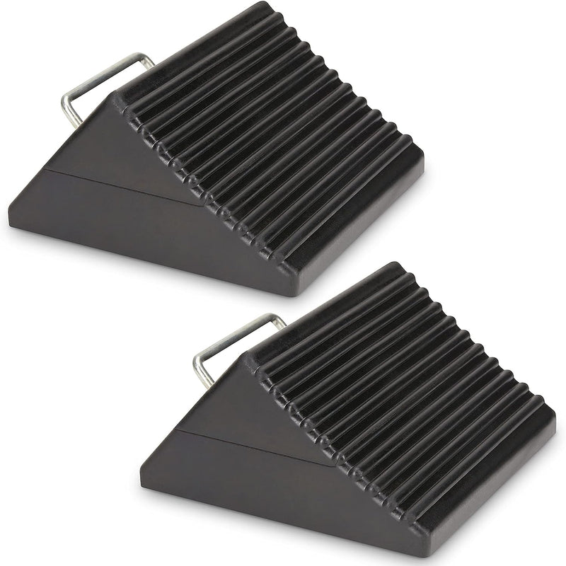 AFA Tooling - Set of 4 Heavy Duty Rubber Wheel Chocks w/Ez-Carry Handles | RV Chock Block for Front and Back Tires | Quick Grip Ribbed Design | Great for Your Camper, Trailer, RV, Truck, Car or ATV - C & M Navigation Systems