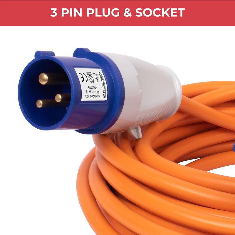 GADLANE 10M Extension Lead - Heavy Duty Caravan Hook Up Cable, 16 Amp Cable 240V Camping Extension Lead, High Visibility, Orange Mains Power Cable - Ideal for Campervans & Motorhomes (10 Metres) - C & M Navigation Systems