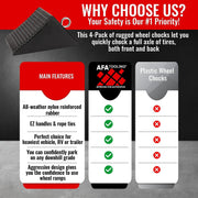 AFA Tooling - Set of 4 Heavy Duty Rubber Wheel Chocks w/Ez-Carry Handles | RV Chock Block for Front and Back Tires | Quick Grip Ribbed Design | Great for Your Camper, Trailer, RV, Truck, Car or ATV - C & M Navigation Systems