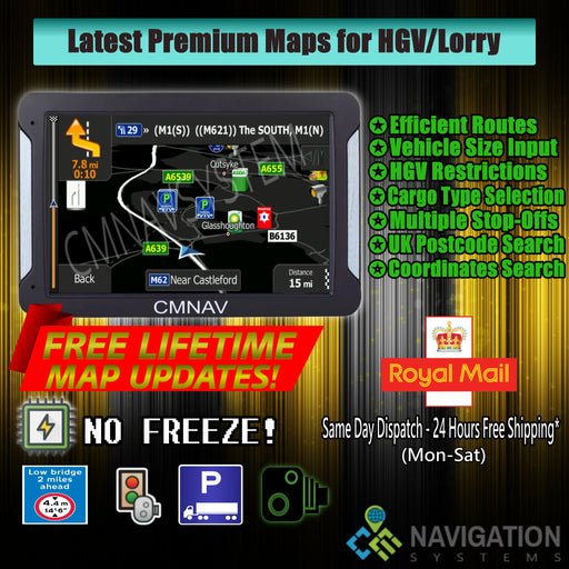 7" CMNAV ADVANCED Truck (256 mb RAM) - 2020 EU + UK Maps and Premium POIs - C & M Navigation Systems