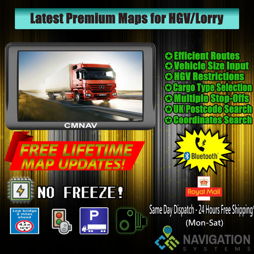 7" CMNAV PRO Truck (256 RAM + Bluetooth) - 2020 EU + UK Maps and Premium POIs - C & M Navigation Systems