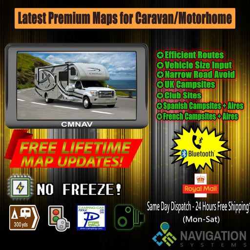 7" CMNAV PRO Camper (256 RAM + Bluetooth) - 2020 EU + UK Maps and Premium POIs - C & M Navigation Systems