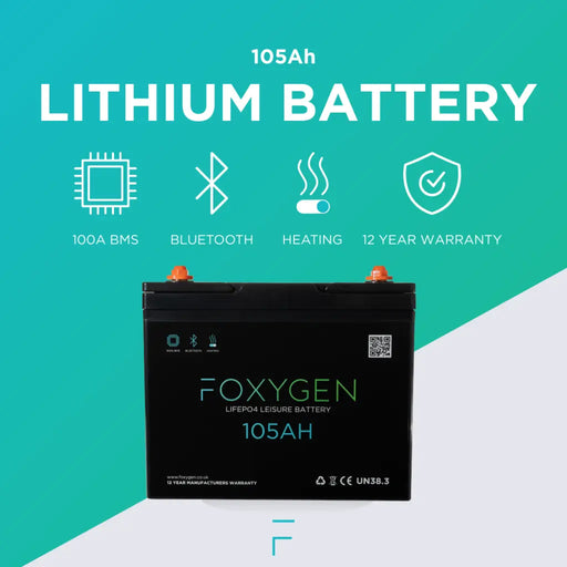 Foxygen 12V 105Ah LiFePO4 Leisure Battery with Bluetooth & Self-Heating - C & M Navigation Systems 