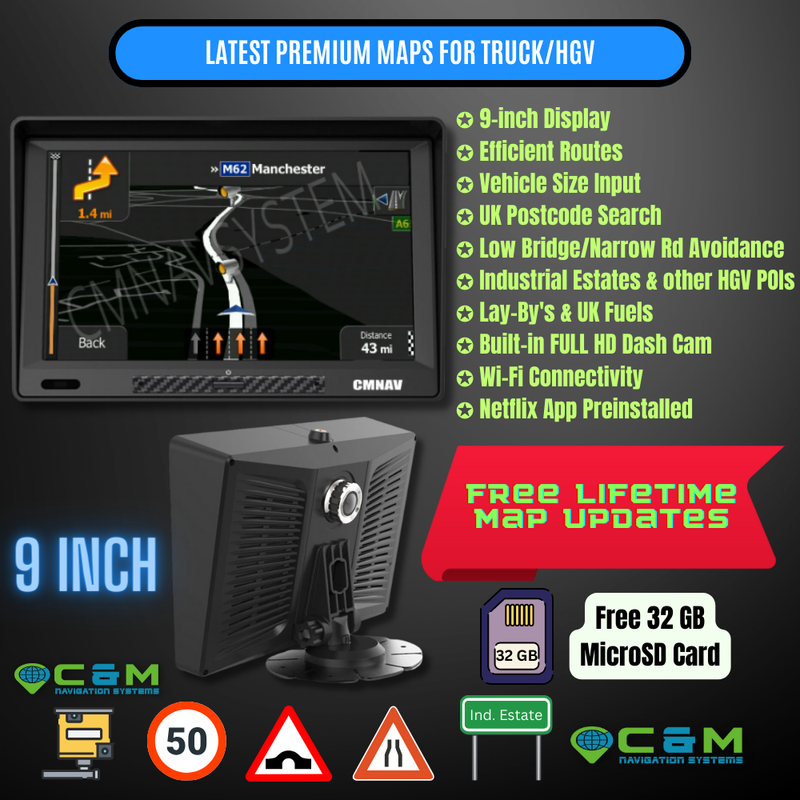 9" CMNAV 360 Truck Plus (Android, Wi-Fi) - NO Live Traffic - C & M Navigation Systems 