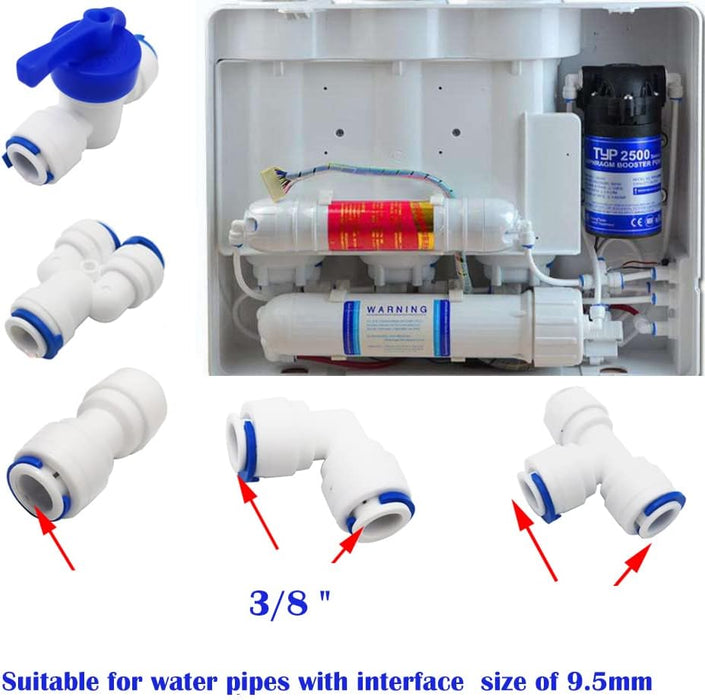 CESFONJER 16 PCS RO Water Filter Fitting, 3/8'' Push fit Connectors for Water Pipe, Push in to Connect Water Tube Fitting Set (Y+T+I+L Type Combo + Shut-Off Valve) - C & M Navigation Systems 