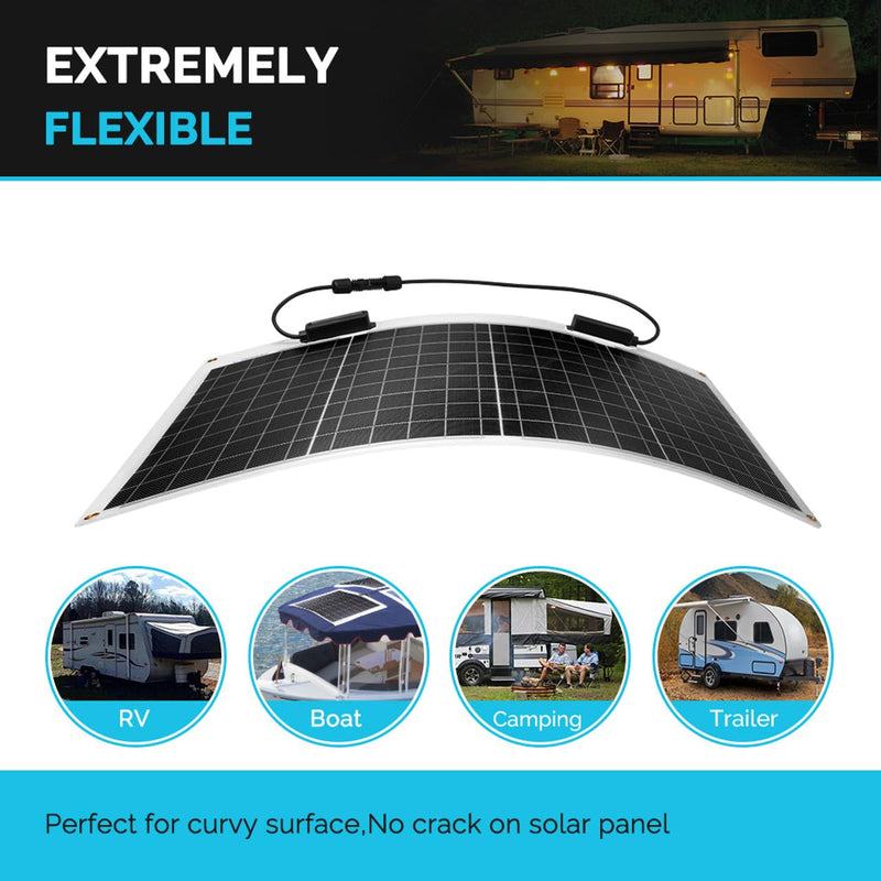 Renogy 200W Flexible Solar Panel, 12V Lightweight Monocrystalline Solar Panel for Motorhome, Caravan, Camper, Boats, Roofs, Uneven Surfaces, Off-grid System - C & M Navigation Systems 