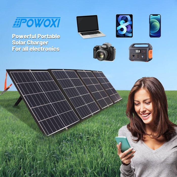 120W Portable Solar Panel Kit with Stand Foldable Solar Panel Charger for Jackery Power Station, 8mm Goal Zero Yeti Power Station, Suaoki Portable Generator, Phones, Laptop, with QC 3.0 USB DC Ports - C & M Navigation Systems 