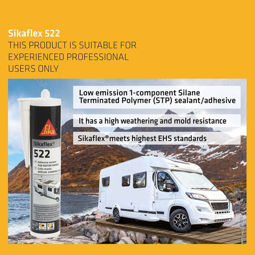 Sikaflex 522 Caravan and Motor Home Adhesive Sealant Cartridge, White, 300 ml (new version)