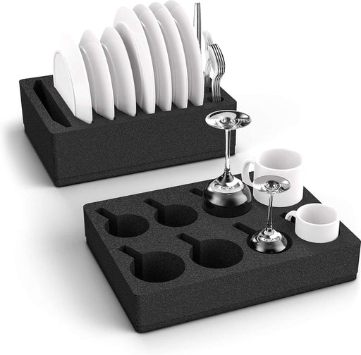 Siegvoll Foam Cutlery Holder Cup Holder Plate Holder Set (Without Dishes) for Motorhomes, Caravans, Boats, Camping Tableware Storage for 8 Plates + 8 Cups (Compatible with More Sizes)