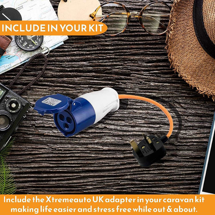 Xtremeauto 16amp to 13amp Adapter Caravan Hook Up Cable 240V 3 Pin UK Electric Hook Up For Camping, Caravan, Campervan Mains To UK Plugs