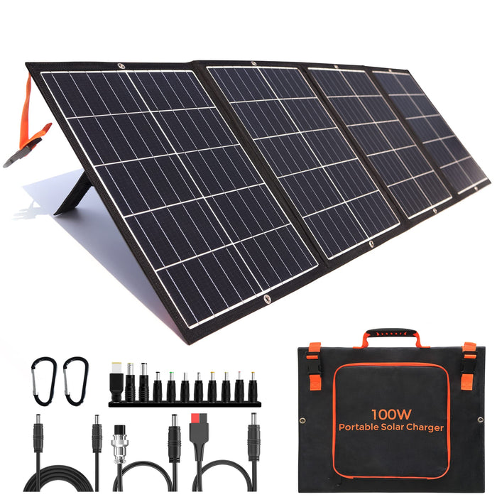 120W Portable Solar Panel Kit with Stand Foldable Solar Panel Charger for Jackery Power Station, 8mm Goal Zero Yeti Power Station, Suaoki Portable Generator, Phones, Laptop, with QC 3.0 USB DC Ports - C & M Navigation Systems 