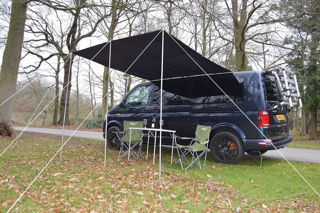 WILD EARTH SQUARE Sun Canopy Awning for Camper Vans, Van Conversions, Motorhomes or Caravans 240cm x 240cm DARK GREY - C & M Navigation Systems 