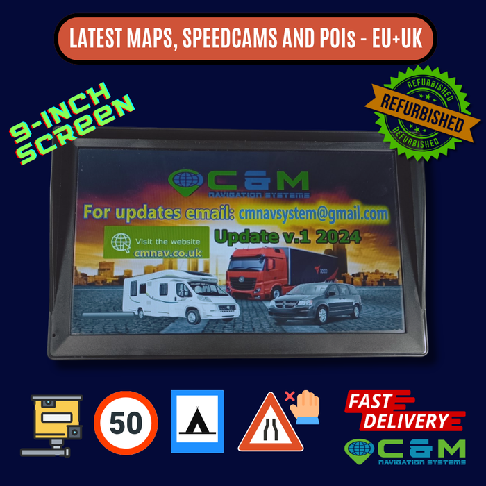 REFURBISHED 9-inch CMNAV ADVANCED PLUS Sat Nav (v2 with built in sunshade)