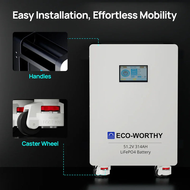 ECO-WORTHY 51.2V 314Ah LiFePO4 Home Battery, 16kWh Lithium Solar Storage with 5-Year Warranty