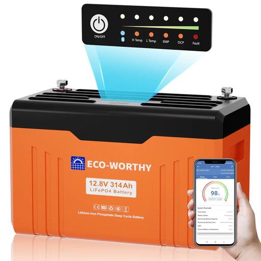 ECO-WORTHY 12V 314Ah LiFePO4 Battery with Bluetooth, LED SOC Display & Low-Temp Protection – 6-Year Combined Protection - C & M Navigation Systems 