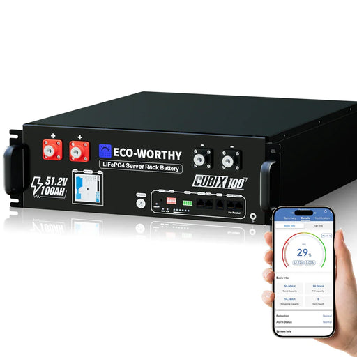 ECO-WORTHY 48V 100Ah Server Rack Battery (Cubix 100), 5.12kWh LiFePO4 with Bluetooth & Wi-Fi – 10 Year Warranty - C & M Navigation Systems 