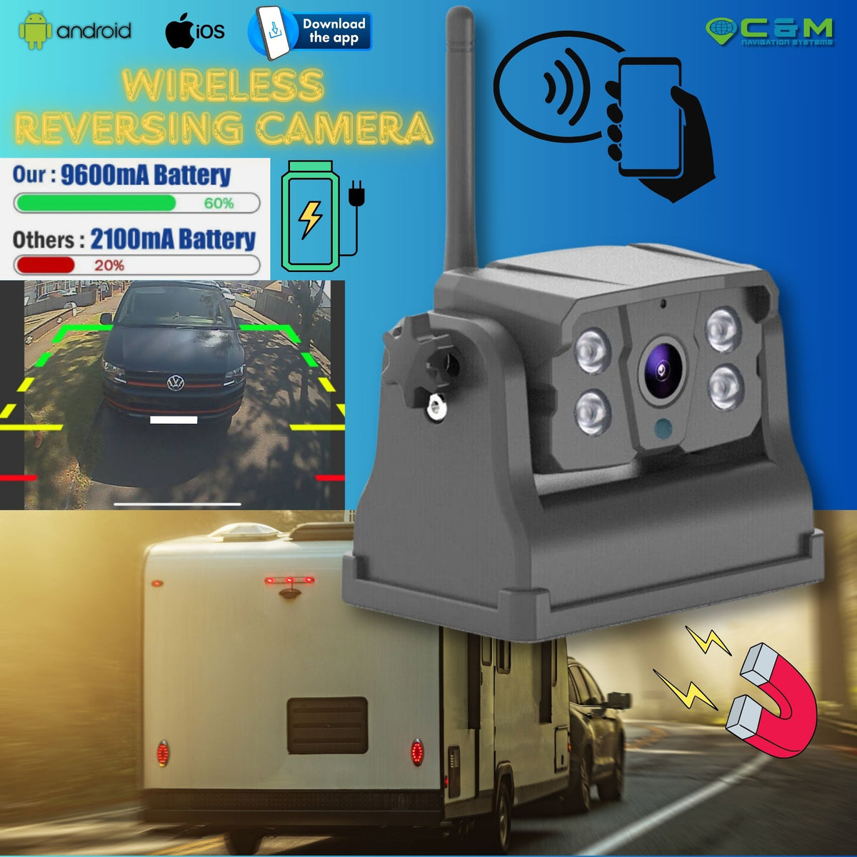 Wireless Magnetic Base Reversing Camera - Rechargeable, Waterproof — C ...