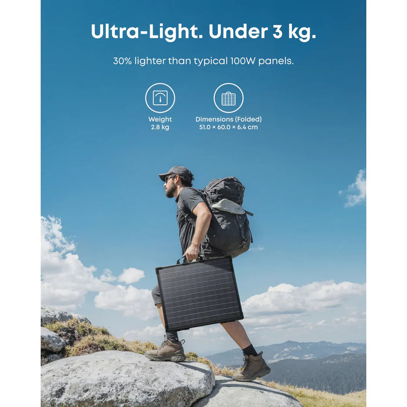Anker SOLIX PS100 Bifacial 100W Portable Solar Panel, IP68 Waterproof Foldable Solar Charger for Camping, RV, and Power Stations