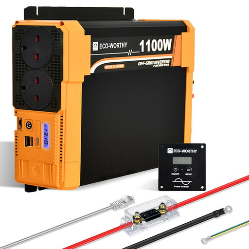 ECO-WORTHY 1100W 12V to 230V Pure Sine Wave Inverter with LCD Display – Off-Grid Power Inverter - C & M Navigation Systems 