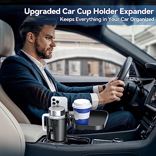 KDD Car Cup Holder Expander, 3-in-1 Cup Holder Adapter with Phone Holder & Detachable Car Food Tray - Compatible with Yeti/Hydro Flask, Road Trip Essentials - C & M Navigation Systems 