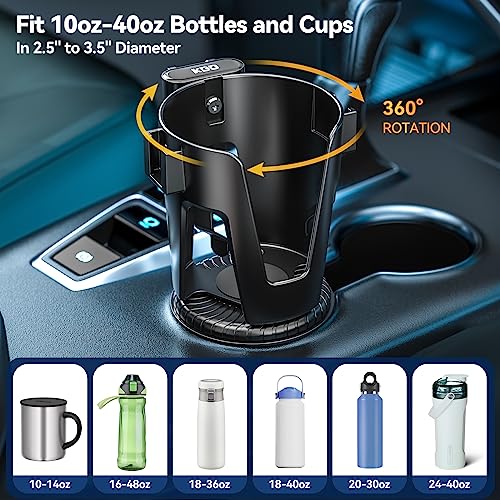 KDD Car Cup Holder Expander, 3-in-1 Cup Holder Adapter with Phone Holder & Detachable Car Food Tray - Compatible with Yeti/Hydro Flask, Road Trip Essentials - C & M Navigation Systems 