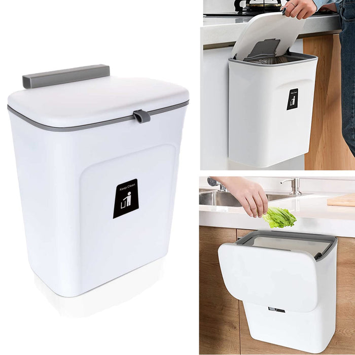 Hanging Trash Can with Sliding Cover, 9L Built-in Bin Waste Bin with Lid, Plastic Cupboard Bins for Cupboard, Kitchen, Motorhome,Bathroom, Toilet, Bedroom, Living Room, Office – White - C & M Navigation Systems 