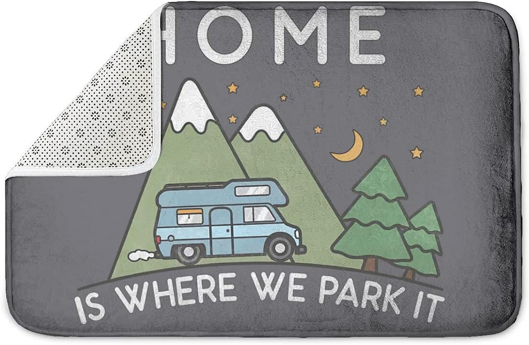 Rajfoo Camping Home Is Where We Park It Campervan Gift Carpets Home Door Mats Anti Slip Entrance Rugs Doormats 40 x 60 CM - C & M Navigation Systems 