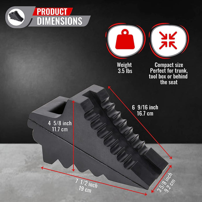 AFA Tooling - Set of 4 Heavy Duty Rubber Wheel Chocks w/Ez-Carry Handles | RV Chock Block for Front and Back Tires | Quick Grip Ribbed Design | Great for Your Camper, Trailer, RV, Truck, Car or ATV - C & M Navigation Systems 