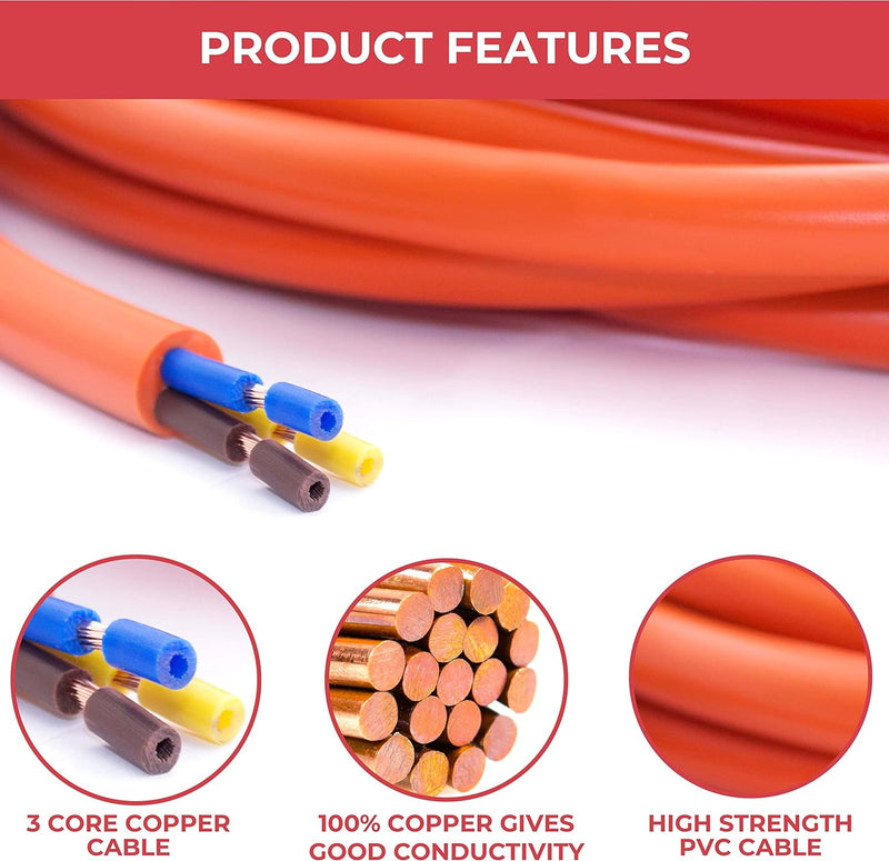 GADLANE 10M Extension Lead - Heavy Duty Caravan Hook Up Cable, 16 Amp Cable 240V Camping Extension Lead, High Visibility, Orange Mains Power Cable - Ideal for Campervans & Motorhomes (10 Metres) - C & M Navigation Systems 