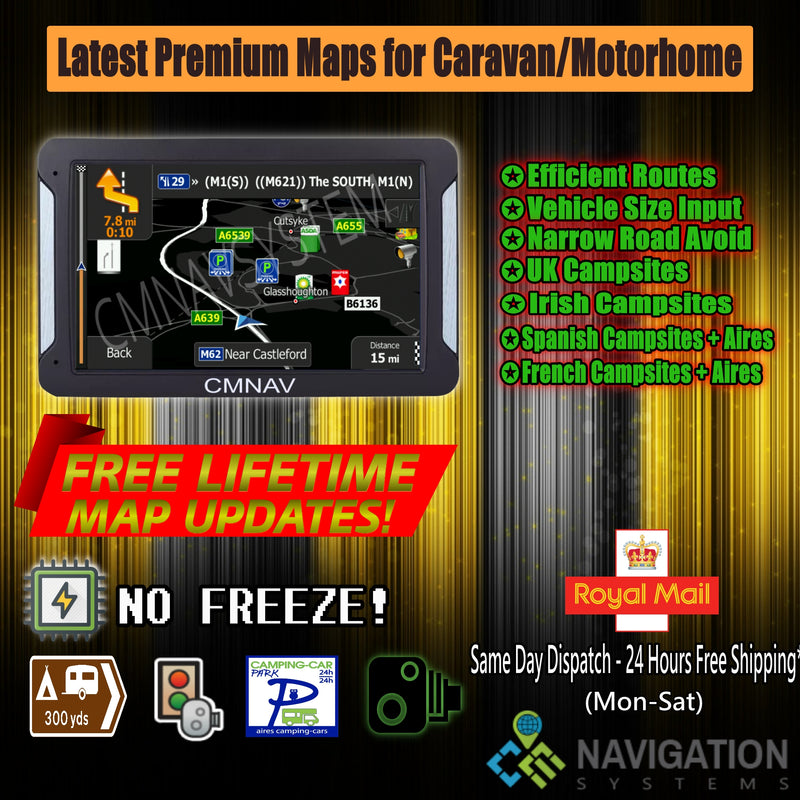 7" CMNAV ADVANCED Camper (256 RAM) - 2020 EU + UK Maps and Premium POIs - C & M Navigation Systems 